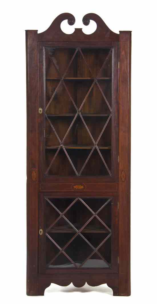 Appraisal: An American Federal Style Mahogany Corner Cabinet having a broken