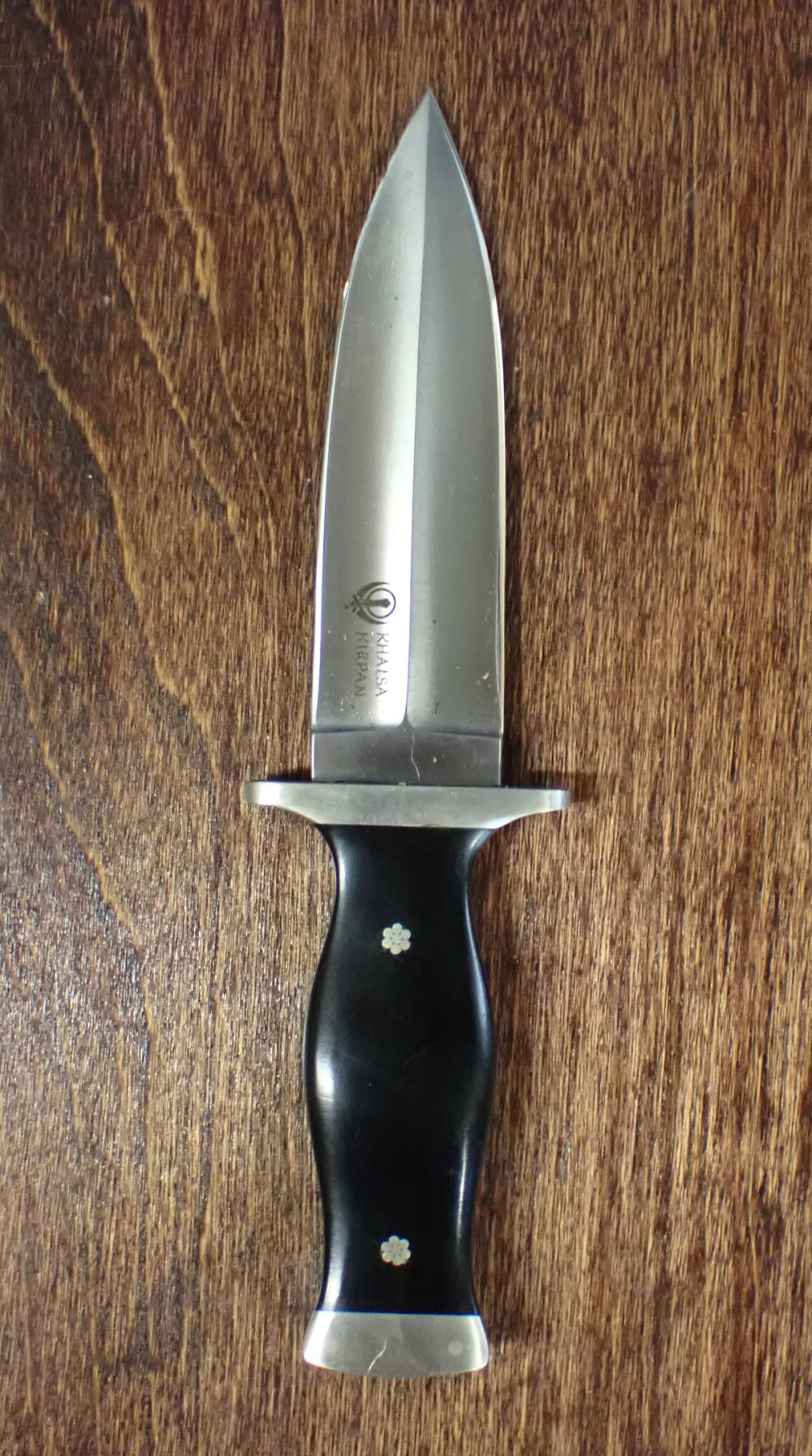 Appraisal: FIXED BLADE DAGGER BY KHALSA KIRPAN having double edge blade