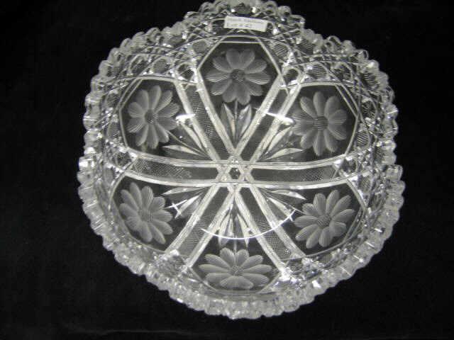 Appraisal: Cut Glass Bowl floral panels with hobnail cane trim