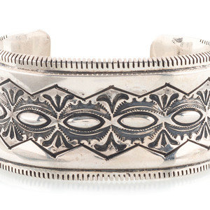 Appraisal: Gibson Nez Jicarilla Apache-Din - Heavily Stamped Silver Cuff Bracelet