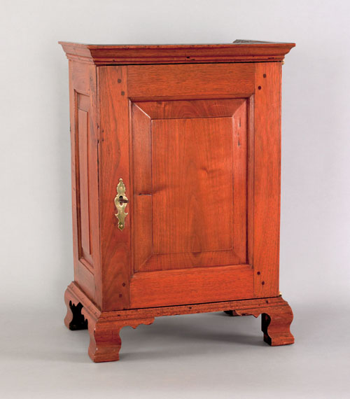 Appraisal: Pennsylvania Chippendale carved walnut spice chest ca with a deeply