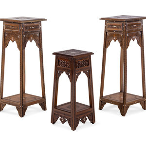 Appraisal: A Pair of Syrian Mother-of-Pearl Inlaid Walnut Pedestal Tables th