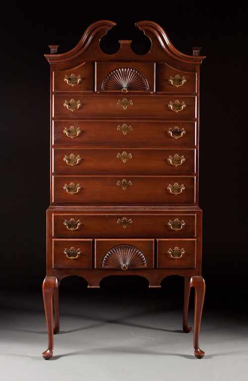 Appraisal: Queen Anne style mahogany bonnet-top highboy Kindel second half- th