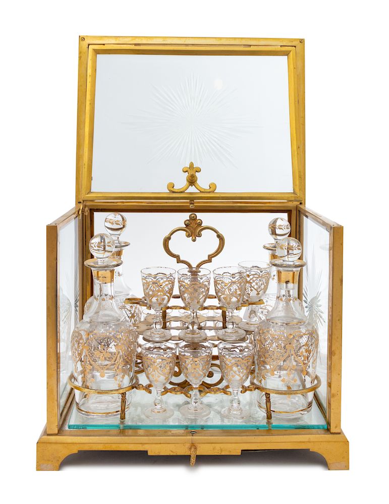 Appraisal: A Gilt Metal Mounted Cut Glass Cave a Liqueur Height