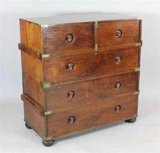 Appraisal: An early th century brass bound teak campaign chest with