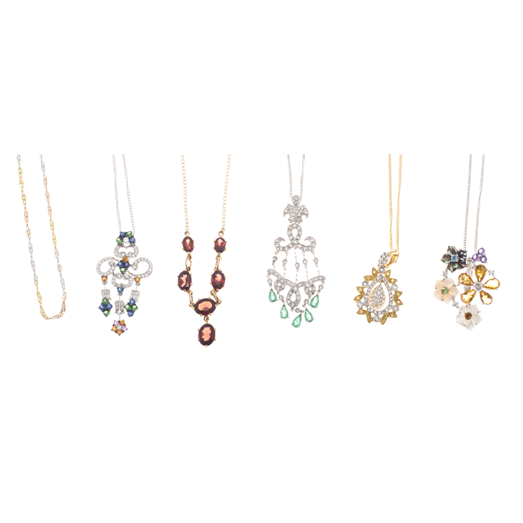 Appraisal: A collection of gem set pendant necklaces to include an