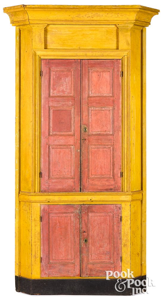 Appraisal: Pennsylvania painted pine corner cupboard Pennsylvania painted pine one-piece corner