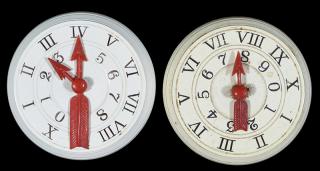 Appraisal: Pair of Circular Celluloid Whist Markers with Red Arrows Circa