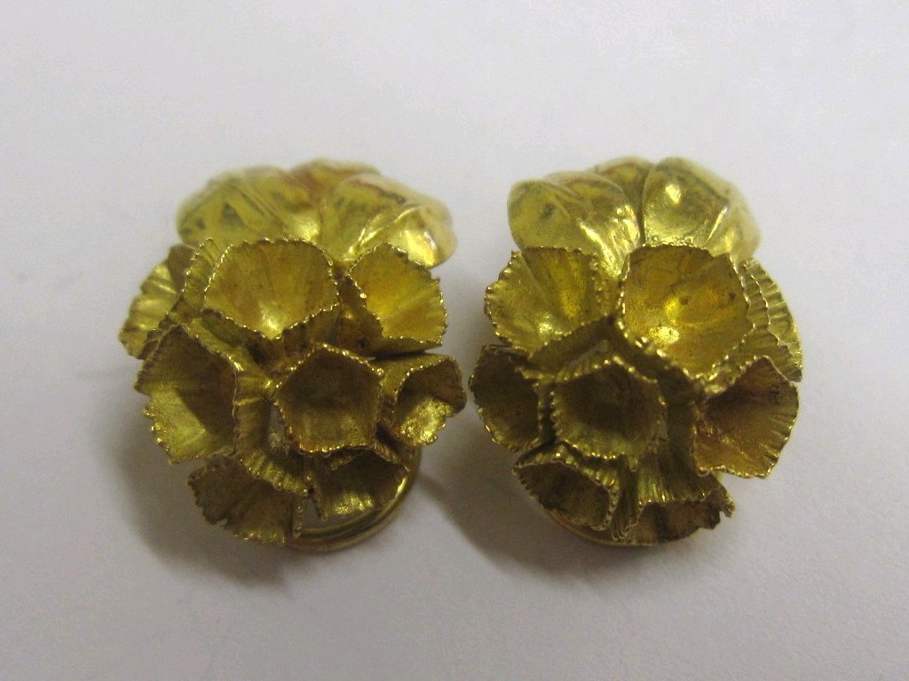 Appraisal: Pair of ct gold floral clip on earrings Approx gms