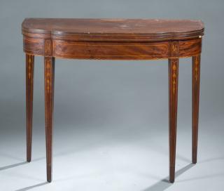 Appraisal: Hepplewhite style inlaid mahogany card table th Chest of drawers