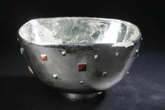 Appraisal: EMILIA CASTILLO HARDSTONE INLAY STERLING SILVER BOWL Stamped TO- Emilia