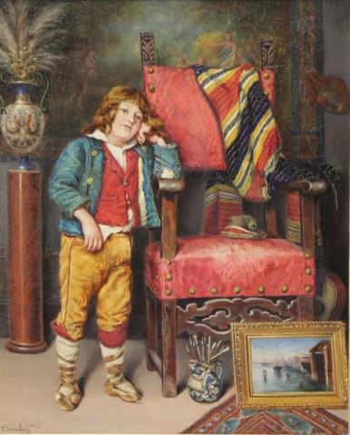 Appraisal: BIANCHINI E Oil on Canvas Young Boy in Artist'sStudio Signed