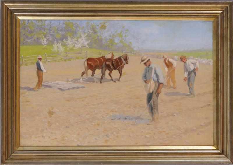 Appraisal: A B FROST - SEEDING THE FIELDS Oil on canvas