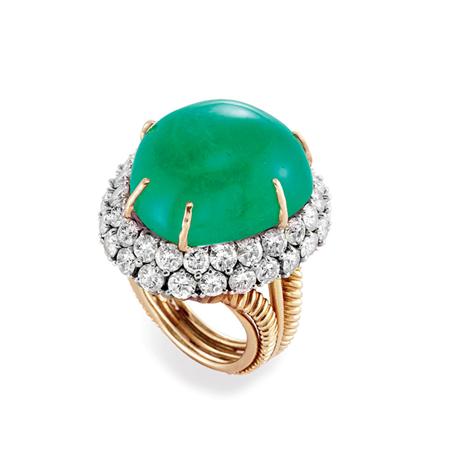 Appraisal: Gold Platinum Cabochon Emerald and Diamond Pendant Ring Estimate -