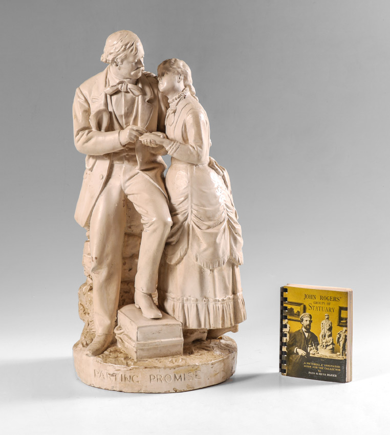 Appraisal: JOHN ROGERS PARTING PROMISE FIGURAL GROUP Glazed terracotta figural group