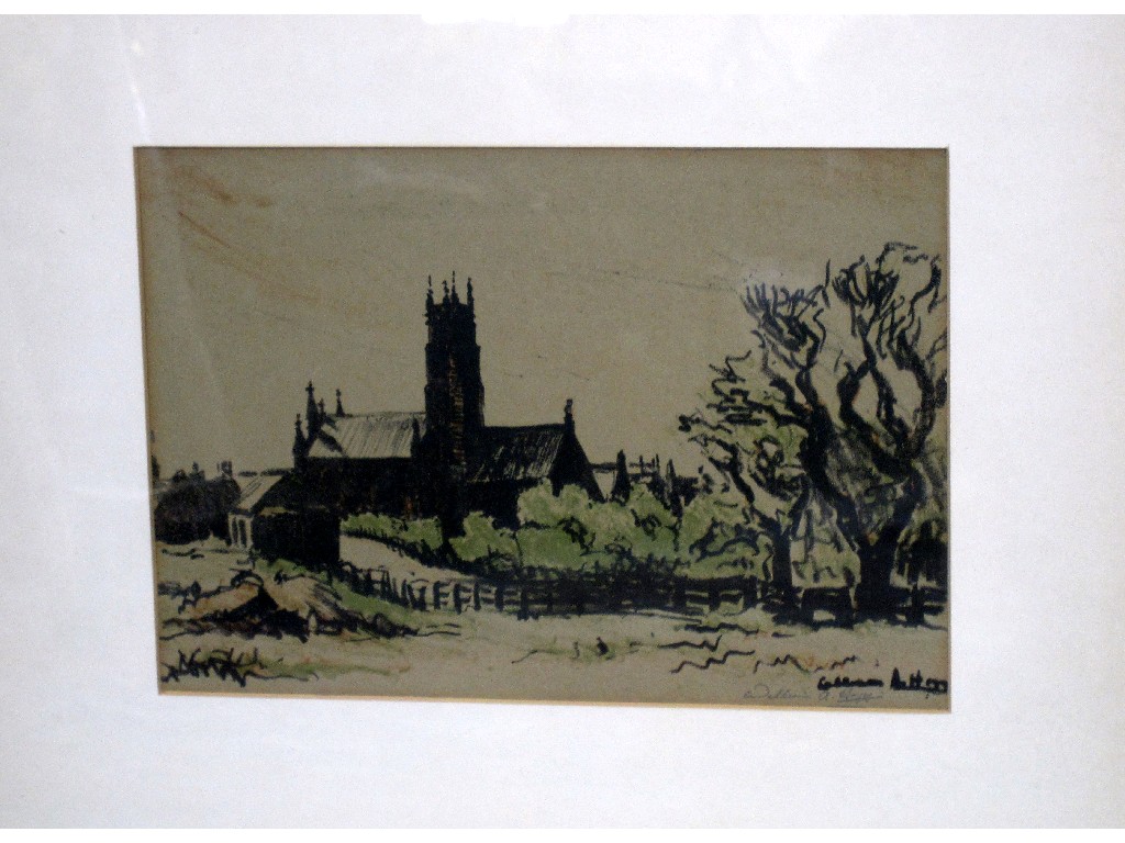 Appraisal: WILLIAM A HOGG Lithograph in colour of a church signed