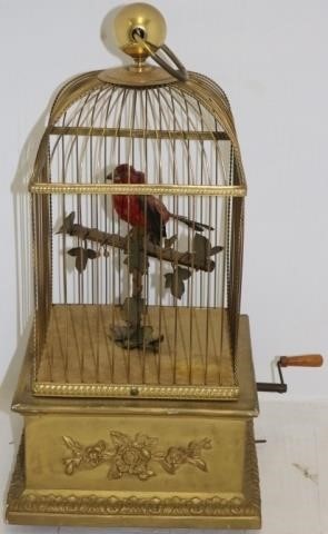 Appraisal: LATE TH C AUTOMATON BIRD CAGE RED AND BLACKFEATHERED BIRD