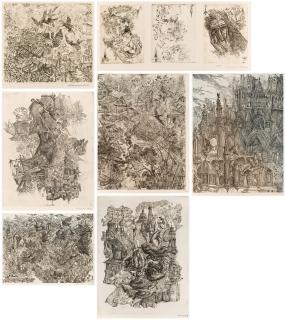 Appraisal: A GROUP OF SEVEN ETCHINGS BY VYACHESLAV KALININ RUSSIAN B