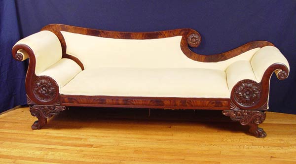 Appraisal: FEDERAL CARVED MAHOGANY SOFA RECAMIER Featuring carved medallions above each