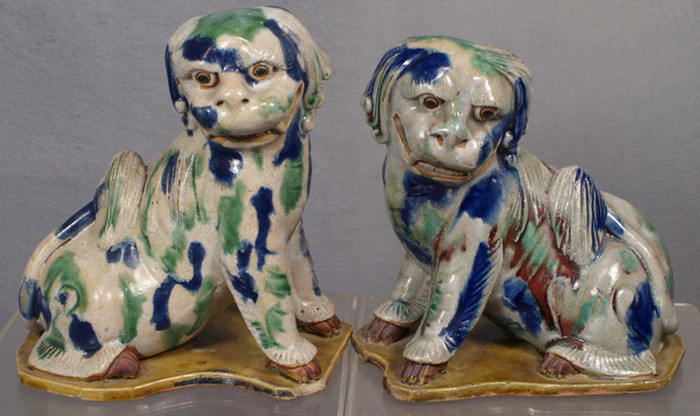 Appraisal: Chinese export porcelain pr of splash glazed foo dogs w