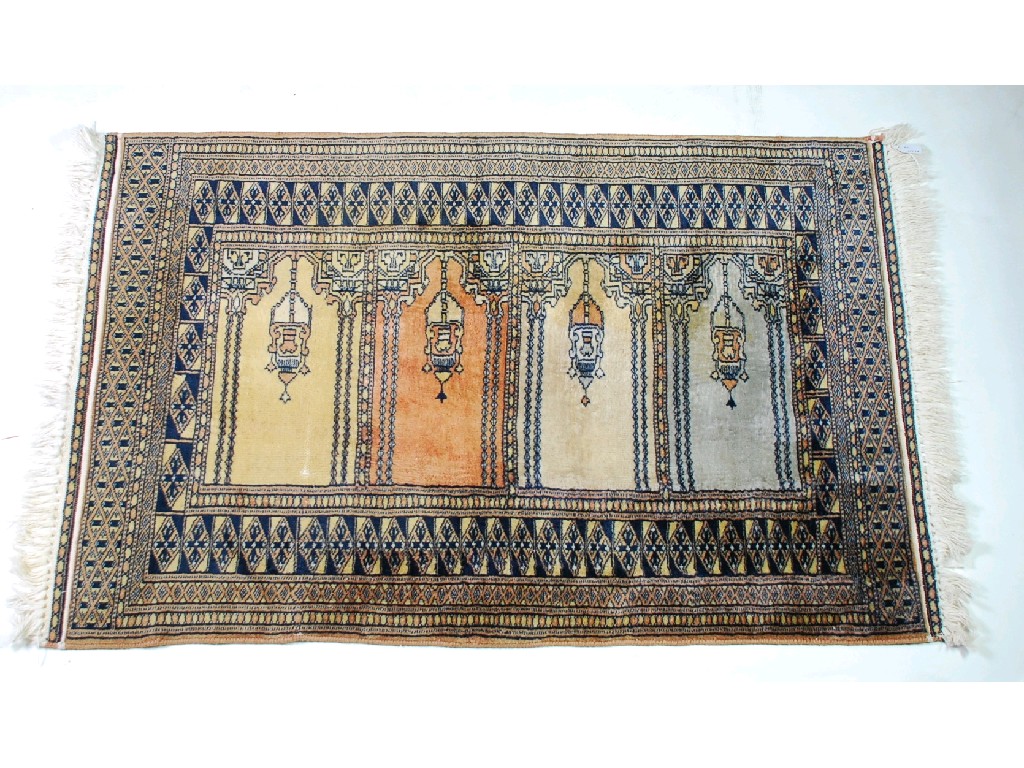 Appraisal: GHIORDES STYLE TURKISH PRAYER RUG with four panels across each