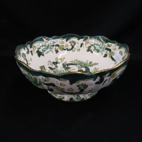 Appraisal: Mason's Ironstone Bowl Chartrouse green yellow floral gold trim scalloped