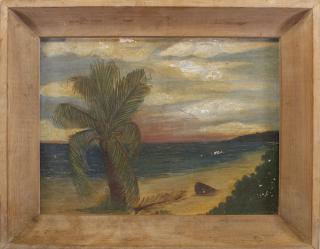 Appraisal: American School th C Coastal Scene with palm tree in