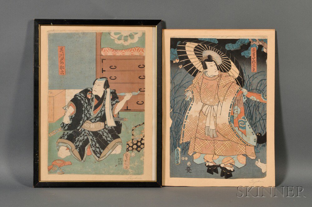 Appraisal: Two Woodblock Prints Japan th century Toyokuni - one depicting