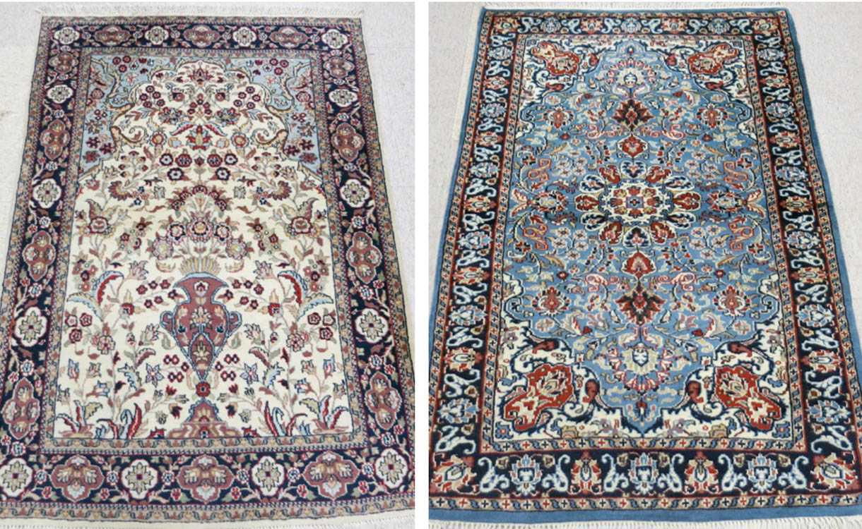 Appraisal: TWO HAND KNOTTED ORIENTAL AREA RUGS Indo-Persians urn of flowers