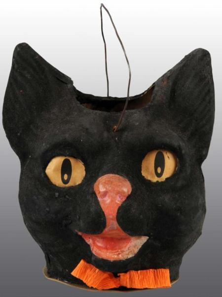 Appraisal: Paper Mache Halloween Black Cat Jack-O-Lantern Description Cat wearing orange