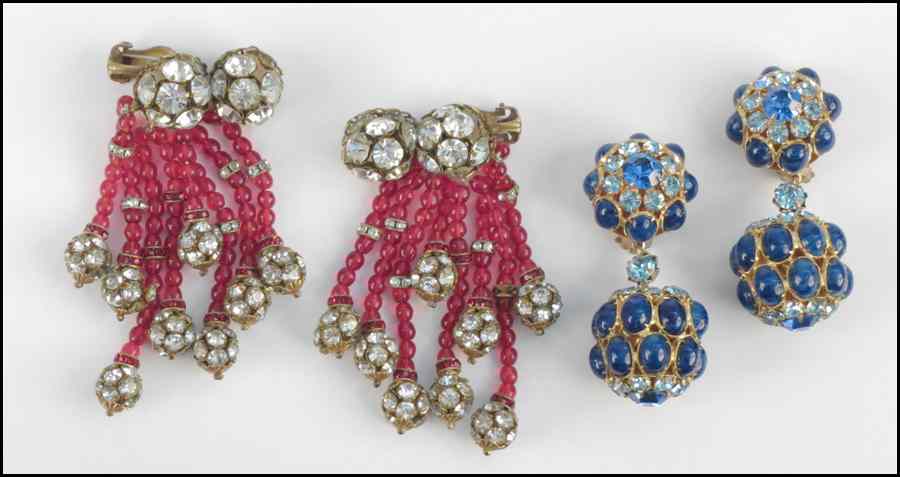 Appraisal: PAIR OF ROBERT RHINESTONE AND RED BEAD EARCLIPS Together with