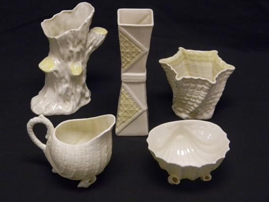 Appraisal: Five pieces of green mark Beleek porcelain including a Neptune-pattern