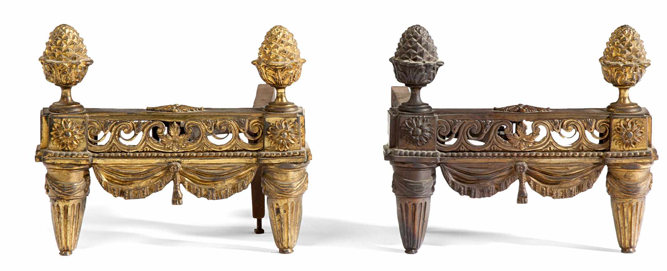 Appraisal: A pair of Louis XVI style gilt bronze chenets th