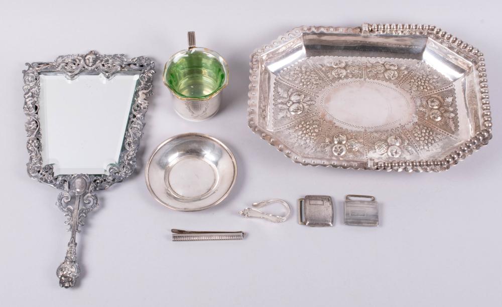 Appraisal: CONTINENTAL SILVER HAND MIRROR AND OTHER SILVER AND PLATED ACCESSORIES