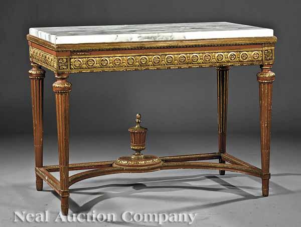 Appraisal: An Italian Neoclassical-Style Red Paint and Parcel Gilt Console rectangular