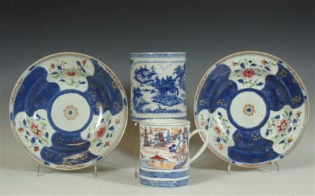 Appraisal: A th century Chinese blue painted mug decorated with a