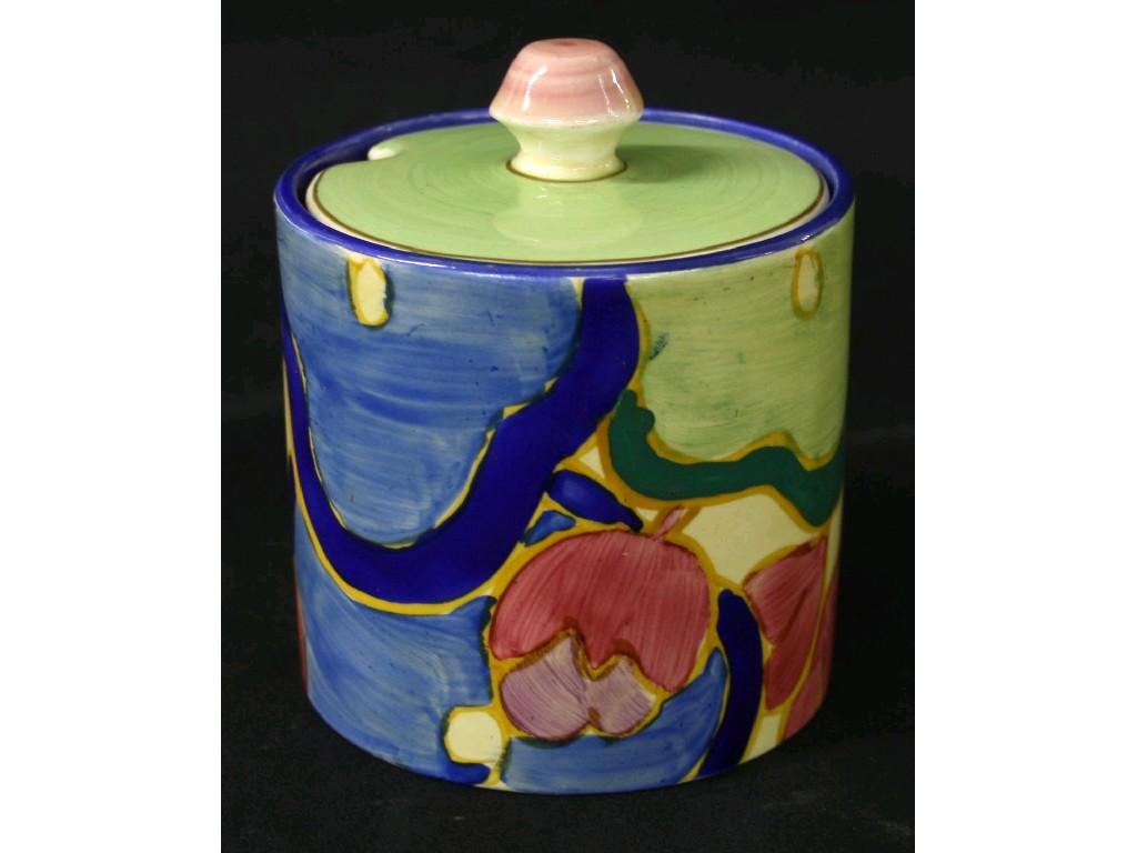 Appraisal: Clarice Cliff 'Blue Chintz' Fantasque Bizarre cylindrical preserve pot with