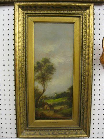 Appraisal: W Morris Oil European landscape with figure by cottage on