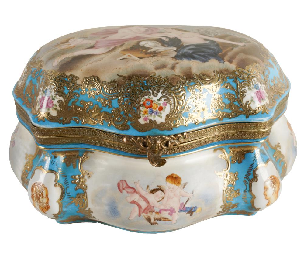 Appraisal: SEVRES-STYLE PORCELAIN BOXinterlaced 'L' mark to underside the hinged lid