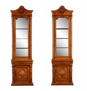 Appraisal: Pair Renaissance Revival Oak Display Cabinets English th century Pair