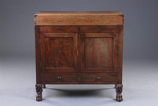 Appraisal: AMERICAN EMPIRE MAHOGANY SERVER th century Rectangular hinged lid above