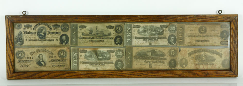 Appraisal: - Framed Grouping of Confederate Currency Framed grouping of confederate