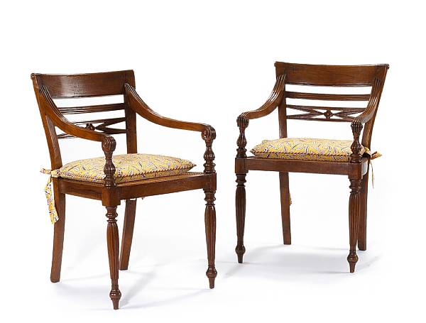 Appraisal: A set of four Anglo-Dutch Colonial hardwood and cane armchairs