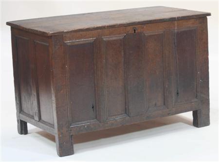 Appraisal: An th century oak coffer the plain two plank top