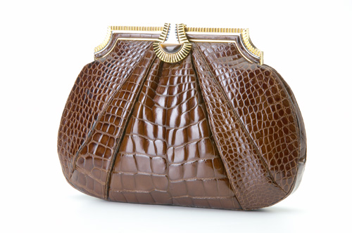 Appraisal: Judith Lieber brown alligator day-bag rigid gold and silver tone