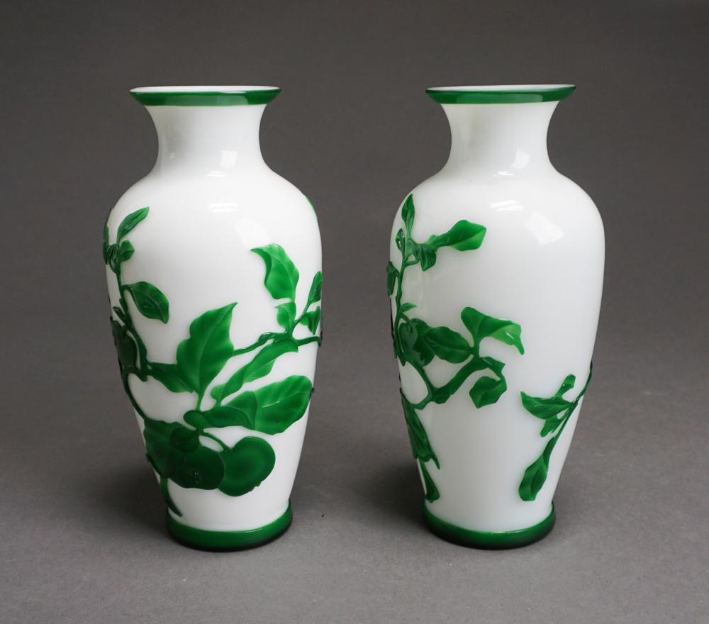 Appraisal: Pair of Chinese Green and White Peking Glass Vases H