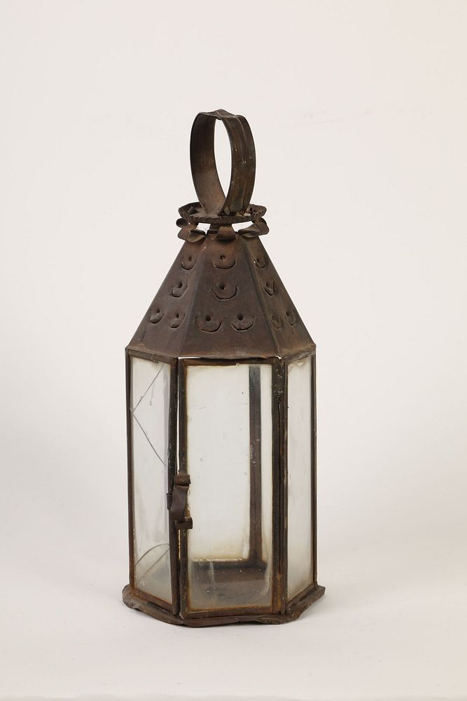 Appraisal: Hexagonal Tin Lantern with Glass Sides ca New Mexico Hexagonal