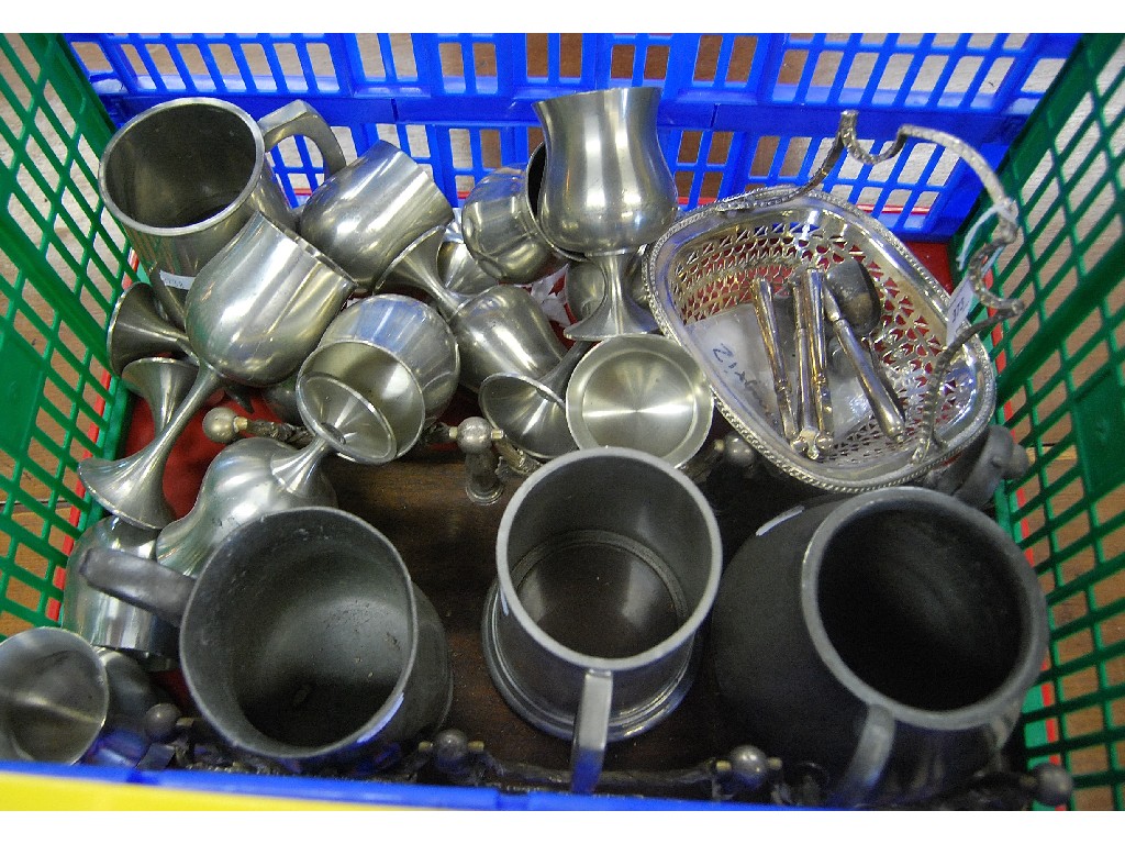 Appraisal: Quantity of pewter goblets tankards etc to w swing handles