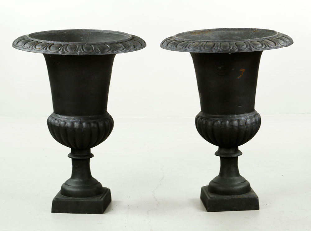 Appraisal: - Pair Victorian Cast Iron Urns Pair of Victorian style