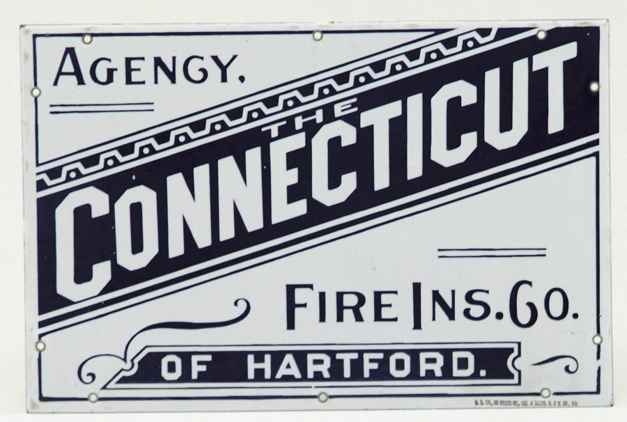 Appraisal: CONNECTICUT FIRE INSURANCE CO PORCELAIN SIGN Early sign for this